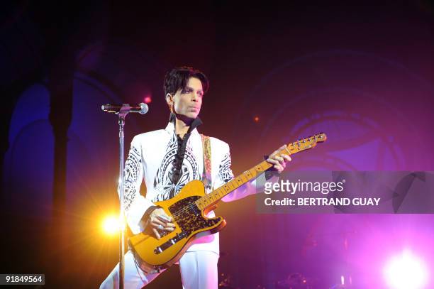 Singer Prince performs on October 11, 2009 at the Grand Palais in Paris. Prince has decided to give two extra concerts at the Grand Palais titled...