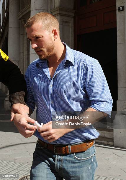 Andy Cowles, the partner of the late Stephen Gately, leaves the courthouse on October 13, 2009 in Palma de Mallorca, Spain after attending the...