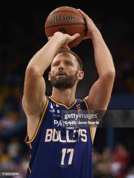 Brisbane Player Anthony Petrie shoots a free throw during the round 19 NBL match between the Brisbane Bullets and the Sydney Kings at Brisbane...