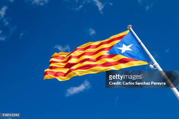 estelada flag of catalonia in costa brava spain - estelada stockfoto's en -beelden