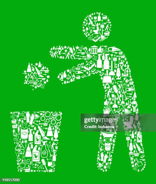 throwing out garbage cleaning green background pattern - man throwing trash stock illustrations
