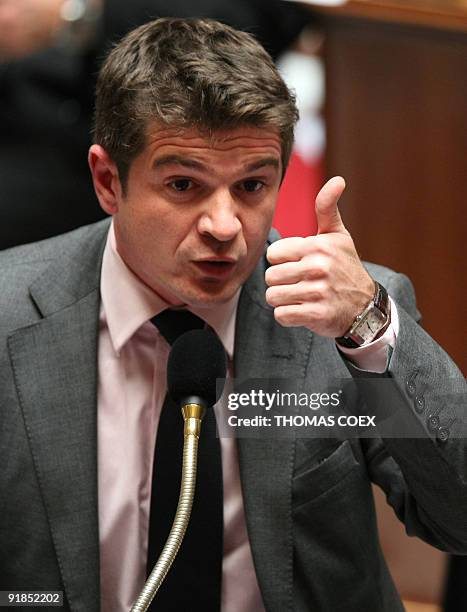 French Housing minister Benoist Apparu speaks during the weekly session of the questions to the government on October 13, 2009 at the National...