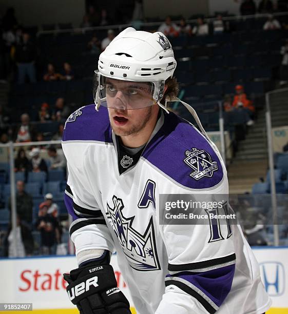 Anze Kopitar of the Los Angeles Kings skates against the New York Islanders at the Nassau Coliseum on October 12, 2009 in Uniondale, New York.