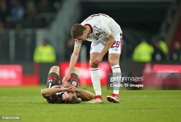 Bernd Nehrig of St. Pauli and Patrick Erras of Nuernberg looks on during the Second Bundesliga match between FC St. Pauli and 1. FC Nuernberg at...