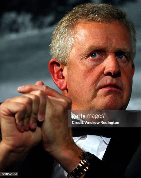 European Ryder Cup Captain Colin Montgomerie addresses the room during the 'A Year to Go' Gala Dinner at The Celtic Manor Resort on October 12, 2009...