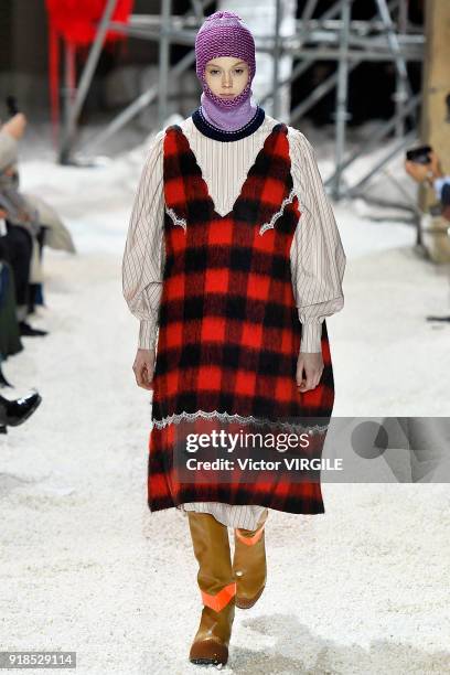 Model walks the runway for Calvin Klein Collection Ready to Wear Fall/Winter 2018-2019 fashion show during New York Fashion Week on February 13, 2018...