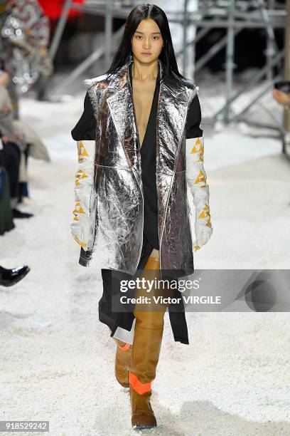 Model walks the runway for Calvin Klein Collection Ready to Wear Fall/Winter 2018-2019 fashion show during New York Fashion Week on February 13, 2018...