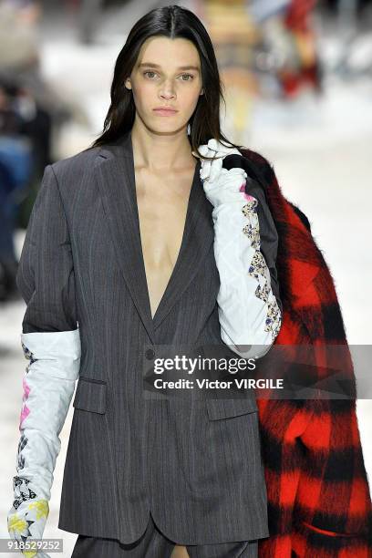 Model walks the runway for Calvin Klein Collection Ready to Wear Fall/Winter 2018-2019 fashion show during New York Fashion Week on February 13, 2018...