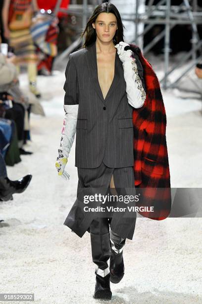 Model walks the runway for Calvin Klein Collection Ready to Wear Fall/Winter 2018-2019 fashion show during New York Fashion Week on February 13, 2018...