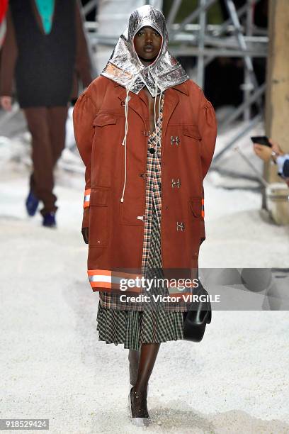 Model walks the runway for Calvin Klein Collection Ready to Wear Fall/Winter 2018-2019 fashion show during New York Fashion Week on February 13, 2018...