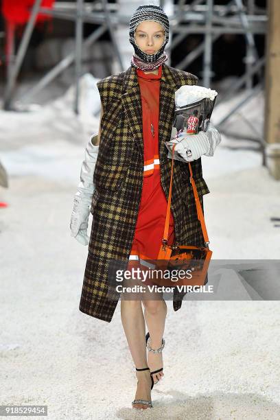 Model walks the runway for Calvin Klein Collection Ready to Wear Fall/Winter 2018-2019 fashion show during New York Fashion Week on February 13, 2018...