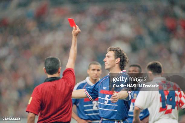 Soccer - 1998 World Cup - France Vs Croatia - Red card for french soccer player Laurent Blanc