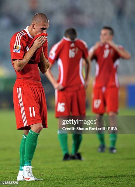 Roland Varga of Hungary shows his dejection at the end of the FIFA U20 World Cup Semi Final match between Ghana and Hungary at the Cairo...