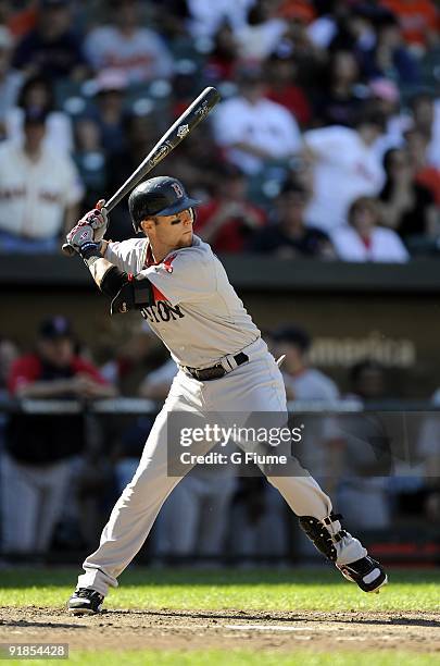 Dustin Pedroia of the Boston Red Sox bats against the Baltimore Orioles on September 20, 2009 at Camden Yards in Baltimore, Maryland.