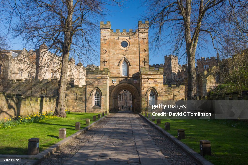 View along drive to the Gatehouse of Durham Castle, Durham, County Durham, England, UK