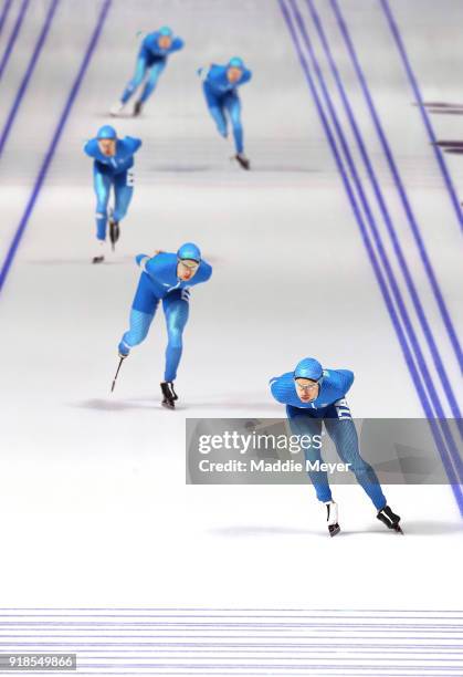 Nicola Tumolero of Italy competes during the Speed Skating Men's 10,000m on day six of the PyeongChang 2018 Winter Olympic Games at Gangneung Oval on...