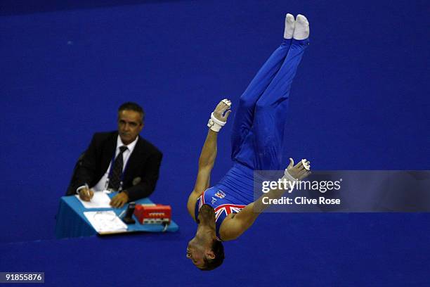 Yevgen Gryshchenko of Great Britain competes on the horizontal bar during the Artistic Gymnastics World Championships 2009 at O2 Arena on October 13,...
