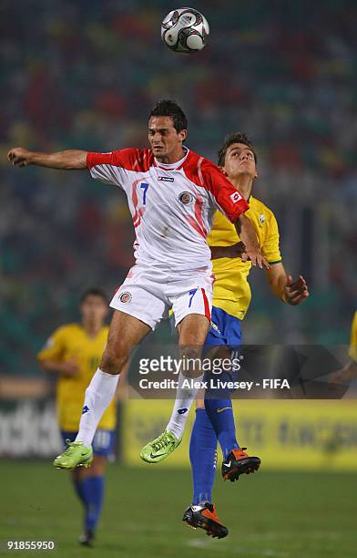 Marcos Urena of Costa Rica challenges Rafael Toloi of Brazil during the FIFA U20 World Cup Semi Final match between Brazil and Costa Rica at the...
