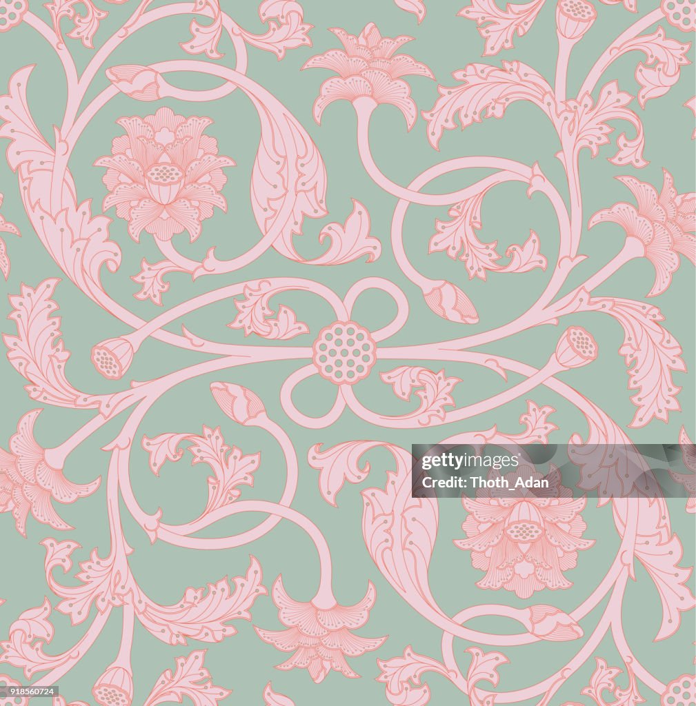 Lotus Flower Tendril Pattern (Three-Colored Version)