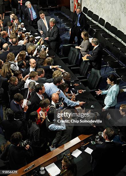 Sen. Olympia Snowe and Senate Finance Committee Chairman Max Baucus talk with reporters after the committee passed health care reform legislation...