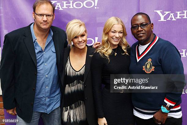 Robert Cavallo, Kimberly Caldwell, LeAnn Rimes and Randy Jackson attend the It's Y!ou Yahoo! yodel competition at Military Island, Times Square on...