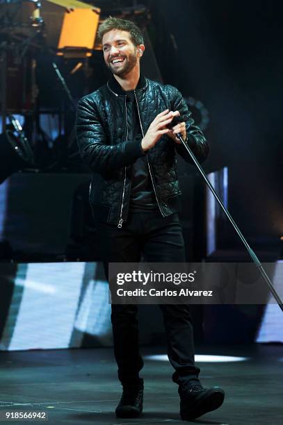 Spanish singer Pablo Alboran perfoms on stage during her 'Prometo' new tour presentation on February 15, 2018 in Arganda del Rey, Spain.