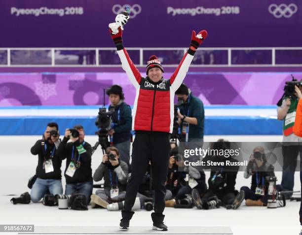 Pyeongchang- FEBRUARY 15 - Ted-Jan Bloemen of Canada wins the gold medal in Olympic record time in the men's 10000 metres in the PyeongChang 2018...