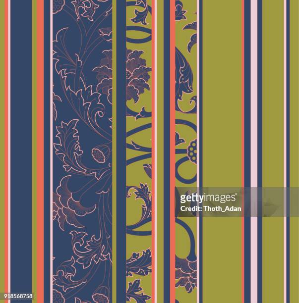 lotus flower tendril pattern with stripes (four-colored version) - tendril stock illustrations