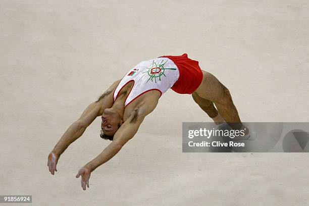 Campos Manuel Almeida of Portugal competes in the floor exercise during the Artistic Gymnastics World Championships 2009 at O2 Arena on October 13,...