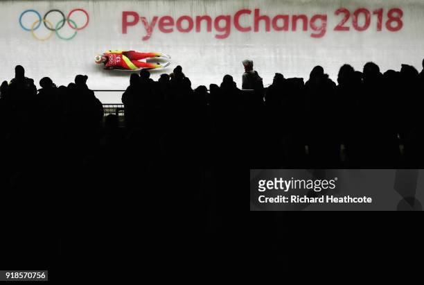 Natalie Geisenberger of Germany slides during the Luge Team Relay on day six of the PyeongChang 2018 Winter Olympic Games at Olympic Sliding Centre...