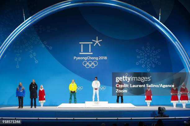 Jarryd Hughes of Australia wins the silver medal, Pierre Vaultier of France wins the gold medal, Regino Hernandez of Spain wins the bronze medal...