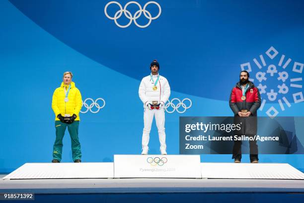 Jarryd Hughes of Australia wins the silver medal, Pierre Vaultier of France wins the gold medal, Regino Hernandez of Spain wins the bronze medal...