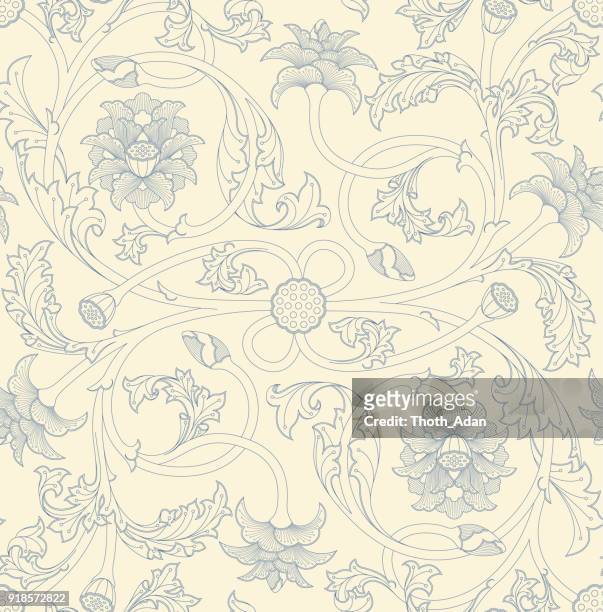 stockillustraties, clipart, cartoons en iconen met lotus bloem rank patroon (twee-gekleurde versie / line art) - paisley pattern