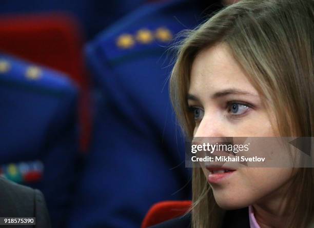 Russian State Duma Deputy Natalia Poklonskaya attends the meeting of the Extended Board of the Prosecutor General's Office on February 15 in Moscow,...