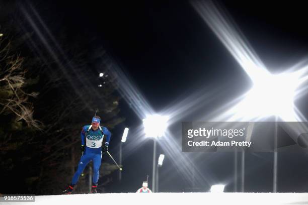 Lowell Bailey of the United States competes during the Men's 20km Individual Biathlon at Alpensia Biathlon Centre on February 15, 2018 in...