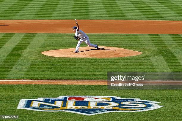 Pitcher Clayton Kershaw of the Los Angeles Dodgers on the mound against the St. Louis Cardinals in Game Two of the NLDS during the 2009 MLB Playoffs...