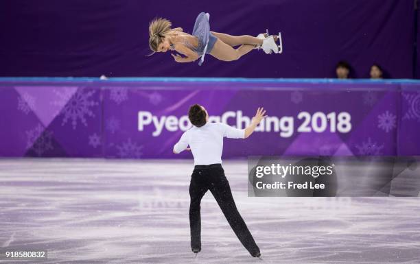 Kirsten Moore-Towers and Michael Marinaro of Canada compete during the Pair Skating Free Skating at Gangneung Ice Arena on February 15, 2018 in...