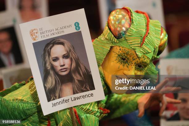 Performers from Cirque de Soleil pose by pictures attached to seats to plan a provisional seating plan for guests ahead of The British Academy of...