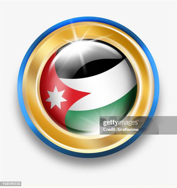 jordan golden button with jordanian flag isolated on white - jordan coat of arms stock illustrations