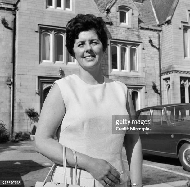 Miss Betty Boothroyd, prospective Labour Councillor for Nelson and Colne, pictured outside the Spring Bank Hotel, Nelson, 2nd July 1968.