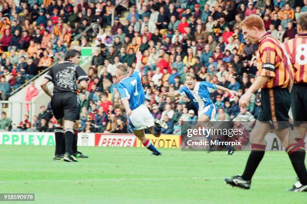 Bradford 2-2 Middlesbrough, League Division One match at Valley Parade, Saturday 13th September 1997, No7 Anthony Ormerod celebrates after scoring...