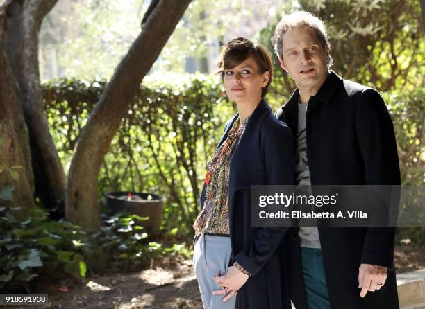 Claudia Pandolfi and Claudio Santamaria attend 'E' Arrivata La Felicita' tv show on February 15, 2018 in Rome, Italy.