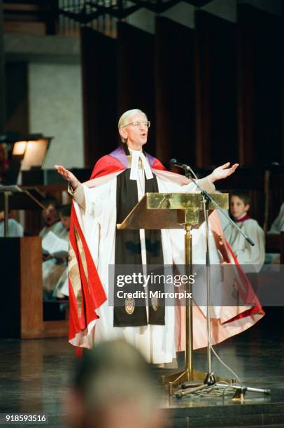 The Cross and Orb on show at Coventry Cathedral during service of reconciliation, Friday 12th February 1999. The 18ft gilded steel and copper cross...