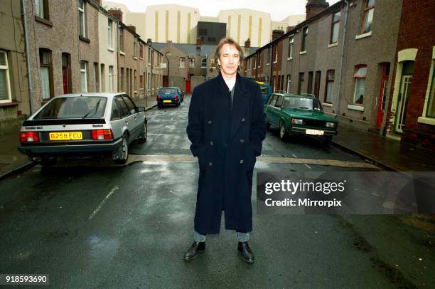 Alan Rickman, Actor, pictured on the streets of Barrow In Furness where he is due to play Hamlet, for the price of £200 per week, 27th October 1992.