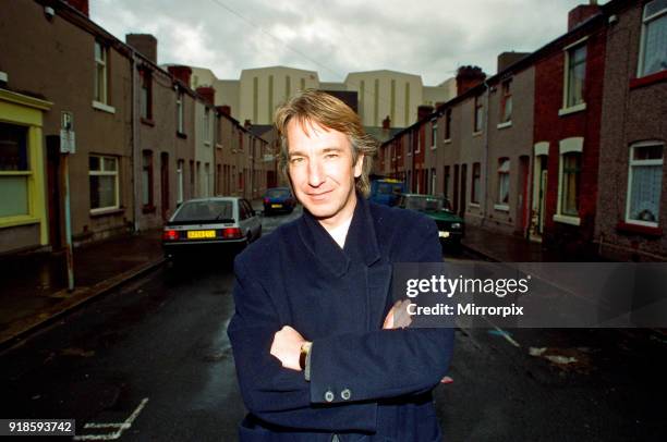 Alan Rickman, Actor, pictured on the streets of Barrow In Furness where he is due to play Hamlet, for the price of £200 per week, 27th October 1992.