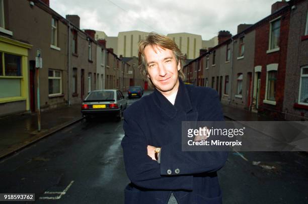 Alan Rickman, Actor, pictured on the streets of Barrow In Furness where he is due to play Hamlet, for the price of £200 per week, 27th October 1992.