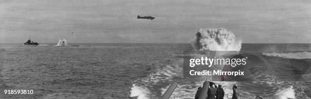Avro Anson of Coastal Command working in cooperation with two convoy escorts hunt down a German U-Boat in the Western Approaches in the spring of...