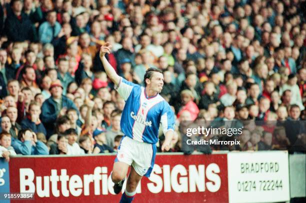 Bradford 2-2 Middlesbrough, League Division One match at Valley Parade, Saturday 13th September 1997, Vladim Kinder celebrates after scoring goal.