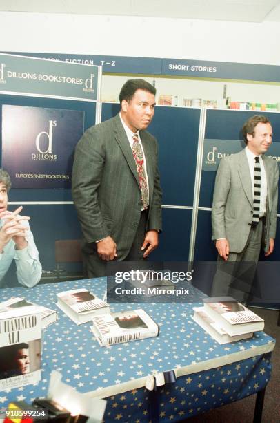 Muhammad Ali at Dillions book store in Birmingham to sign copies of the Thomas Hauser biography of Ali, 4th June 1992.