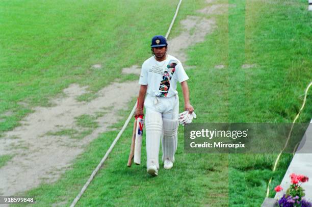 Sachin Tendulkar, first overseas signing for Yorkshire County Cricket Club, pictured after practising in the nets, Sheffield, 16th July 1992.